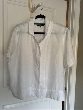Quince White Short-Sleeve Linen Button-Down Shirt